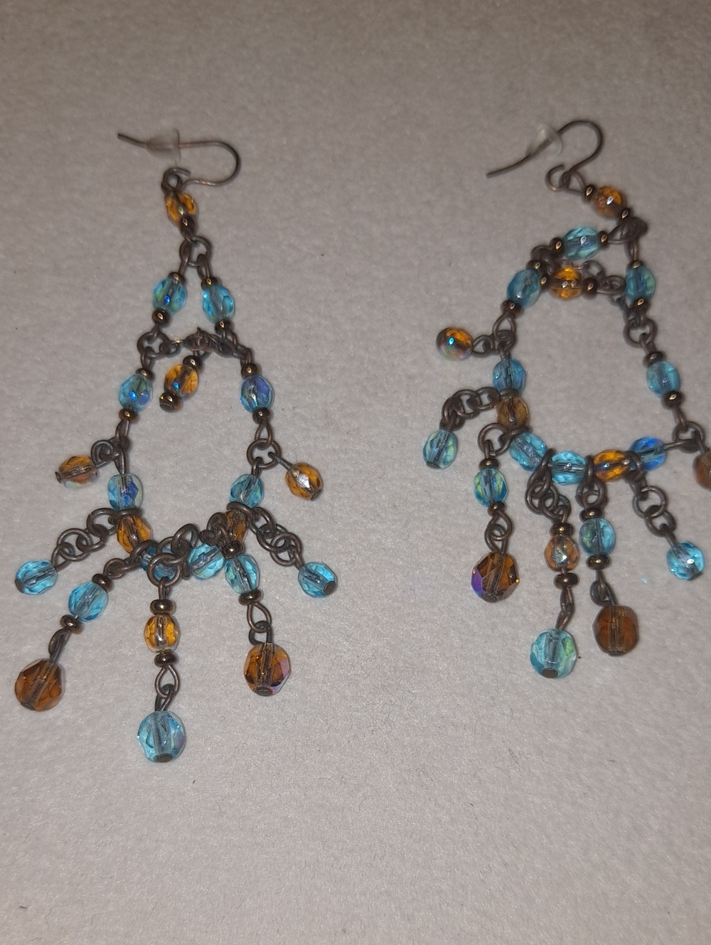 Beaded Teardrop Dangle Earrings in Blue and Amber